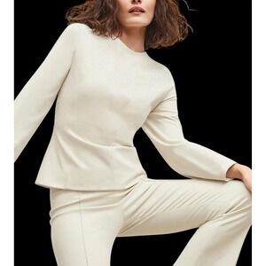 MM LaFleur Work Top M Ivory Structured Long Sleeve Princess Seams Career Blouse